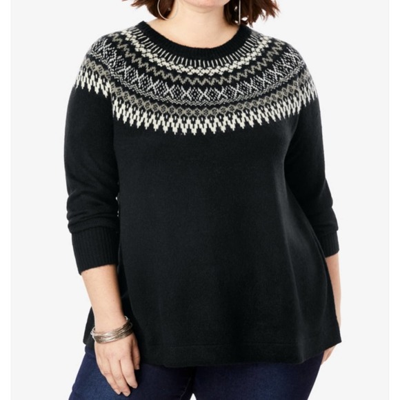 J. Jill Sweaters - J. Jill Black Fair Isle Beaded Sweater Sz XL